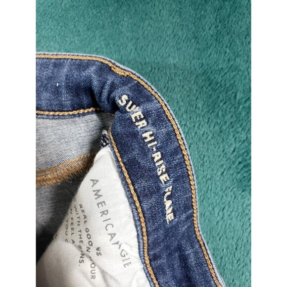 American Eagle Jeans Size 2 Womens Blue Stretch High Rise Boho Flared Wide Leg - Picture 4 of 14